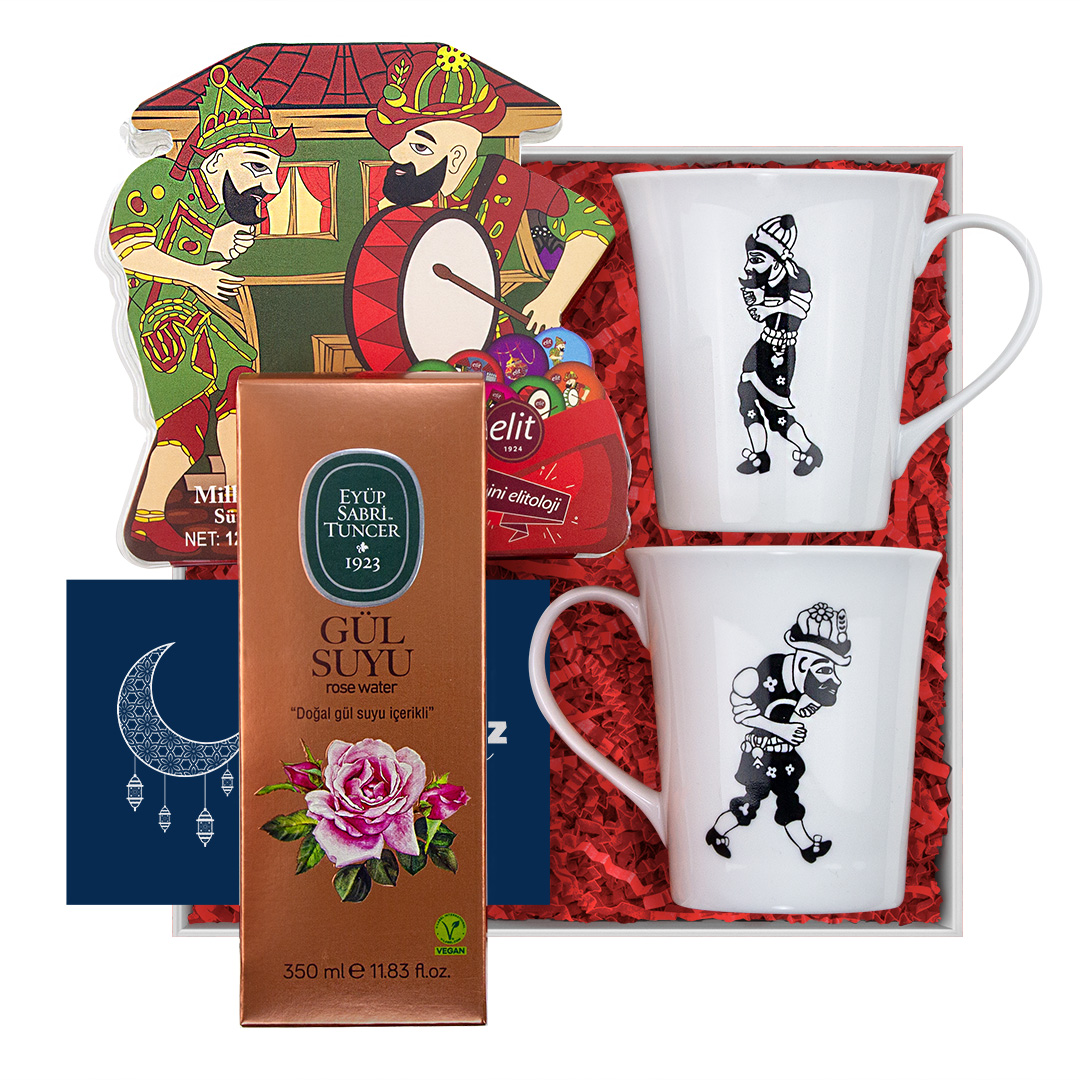 Bayram20Hediye20Kutulari203.jpg Hacivat & Karagöz Temalı Hediye Kutusu – Porselen Mug, Gül Suyu Kolonya ve Çikolata Seti - Görsel 1