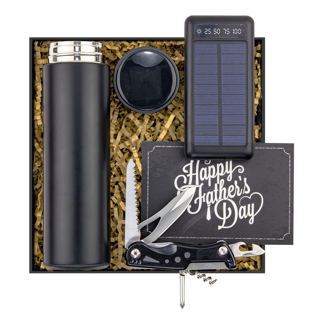 Troy-Gift-Box-Babalar-Gunu-Hediye-Kutulari205.jpg Macera Tutkunları İçin Özel Outdoor Set: Isı Göstergeli Termos, 10.000 mAh Solar Powerbank ve 8 Fonksiyonlu Çakı - Görsel 1