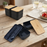 Bambu Kapaklı 2 Bölmeli Yemek Kutusu | Çatal Bıçak Setli Lunch Box - Görsel 2